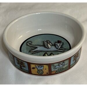 Ursula Dodge "Flight of the Blue Cat" Stoneware Pet Dish – Cat Food Water Bowl